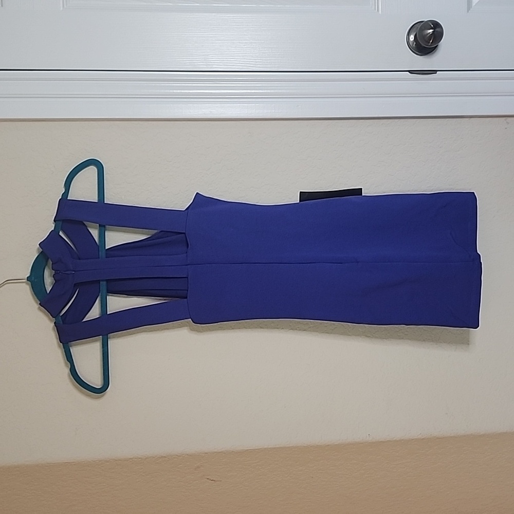 NEW Bebe Tina mock neck ponti dress indigo-blue